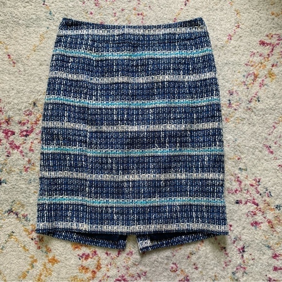 Tory Burch Tweed Darren Skirt in‎ Normandy Blue sz 4 - Picture 2 of 4
